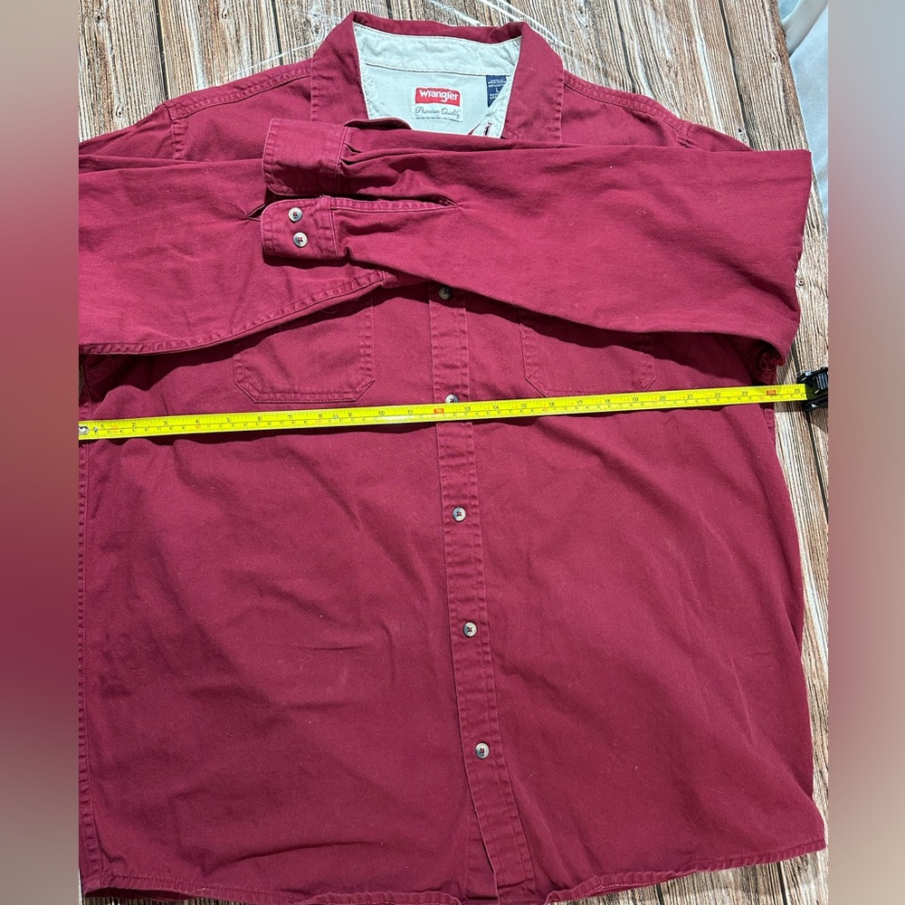 Wrangler Men's L Premium Quality Burgundy Long Sleeve Button Up Shirt | SKU 0888 - Picture 3 of 6